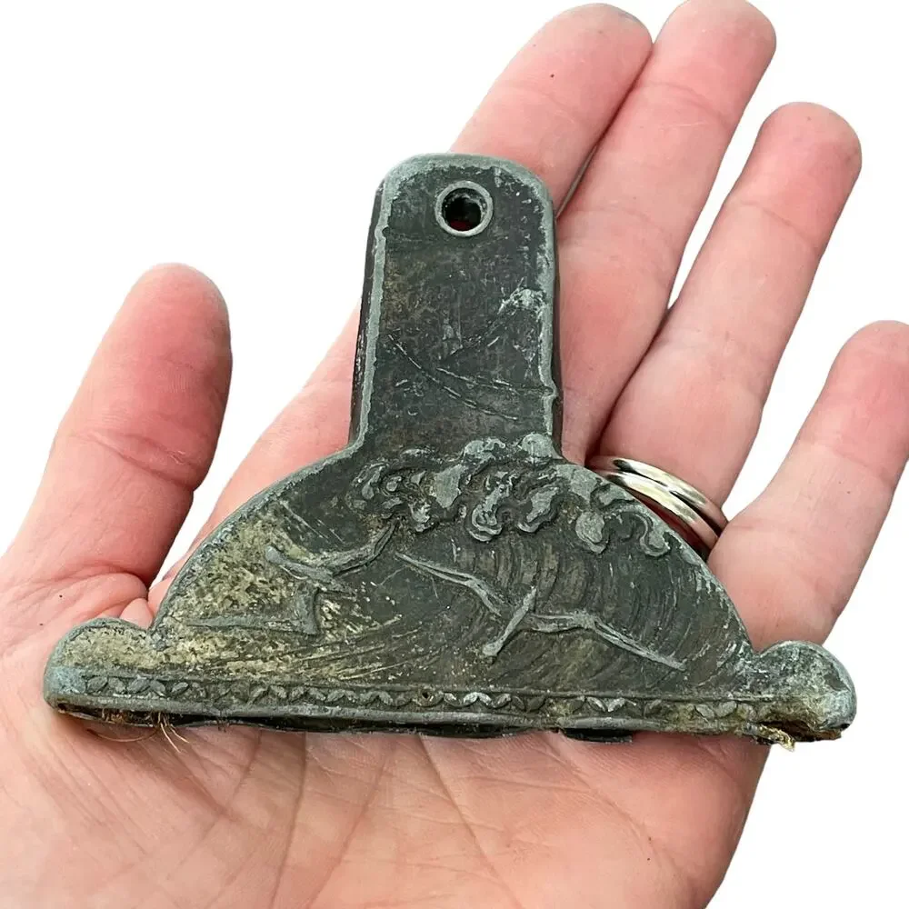 Antique Metal Crumb Catcher Dustpan Set Embossed Ship Schooner No Bristles READ